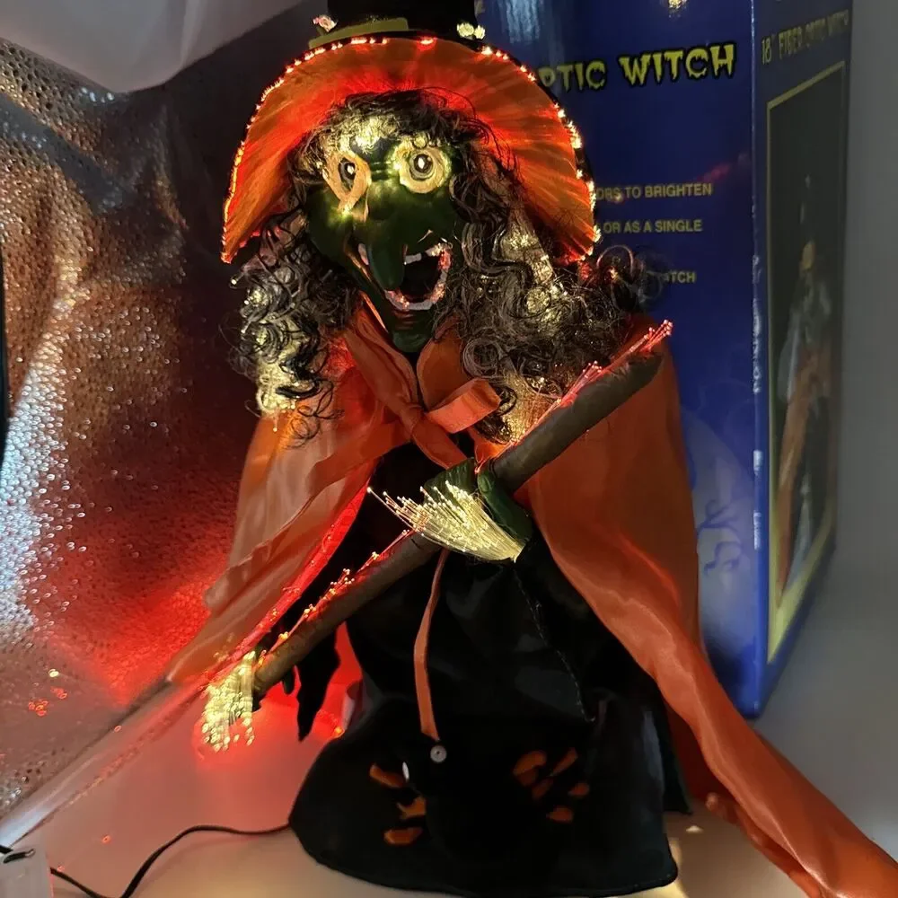 VINTAGE Fiber Optic Halloween Witch Light‎ Up Lamp Decor 18
